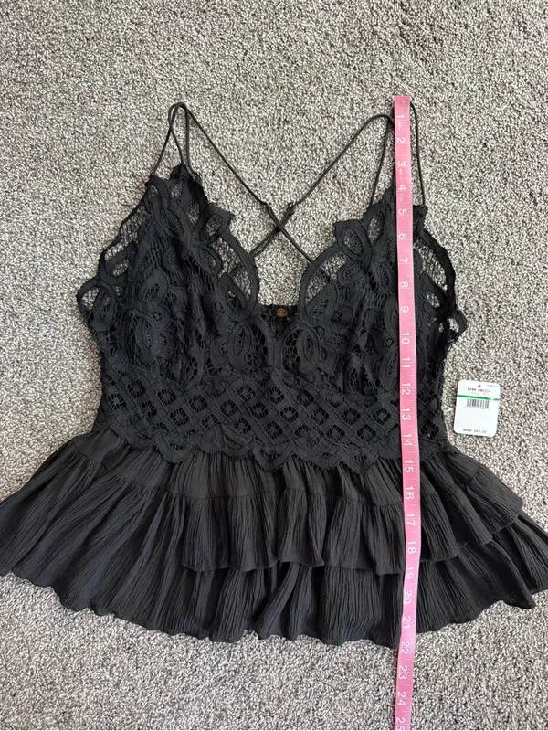 Free People Intimately Black Lace Adella Ruffle Cami Top Size L NWT - Image 7