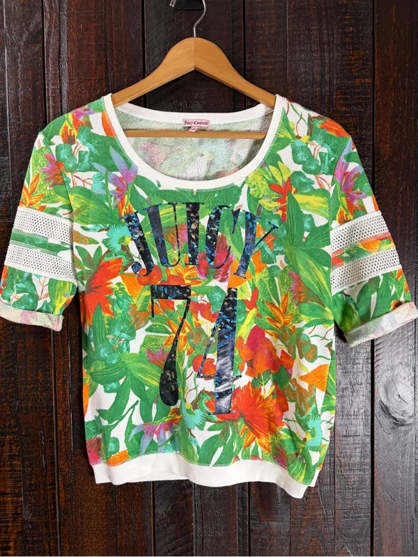 Juicy Couture Women’s Tropical Print Sporty Tee - 'Juicy 74' - Image 8