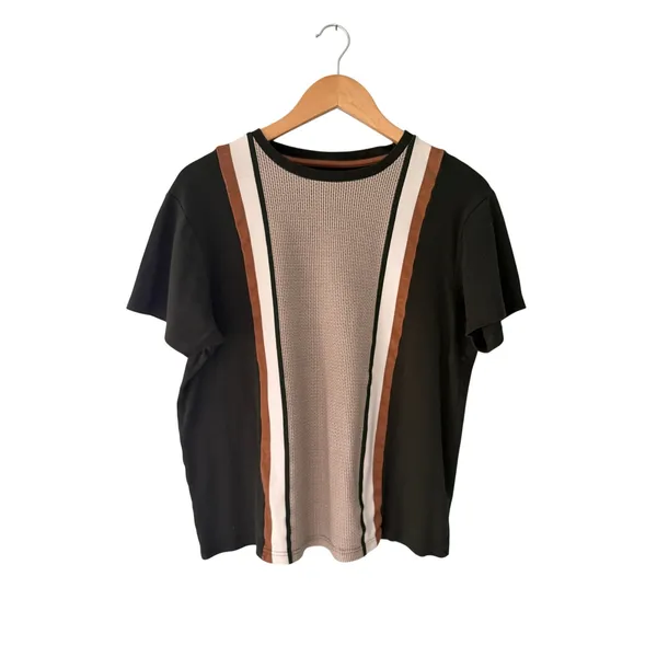 Denim & Flower Ricky Singh Color Block T-Shirt Black Brown Cream USA L - Image 2