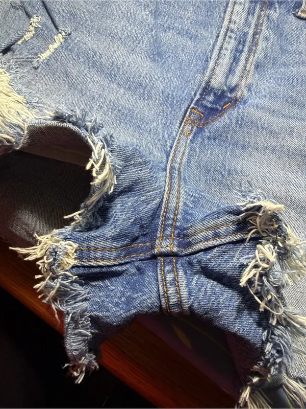 Abercrombie & Fitch Blue Distressed Denim Cutoff Shorts - Image 6