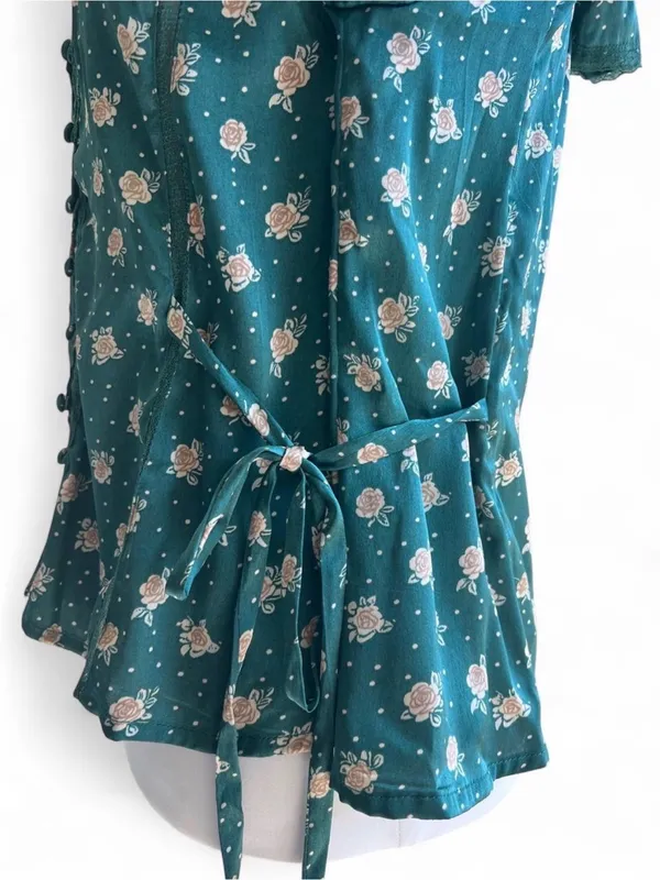 Free People Green Floral Lace Trim Button Front Blouse Size M - Image 4