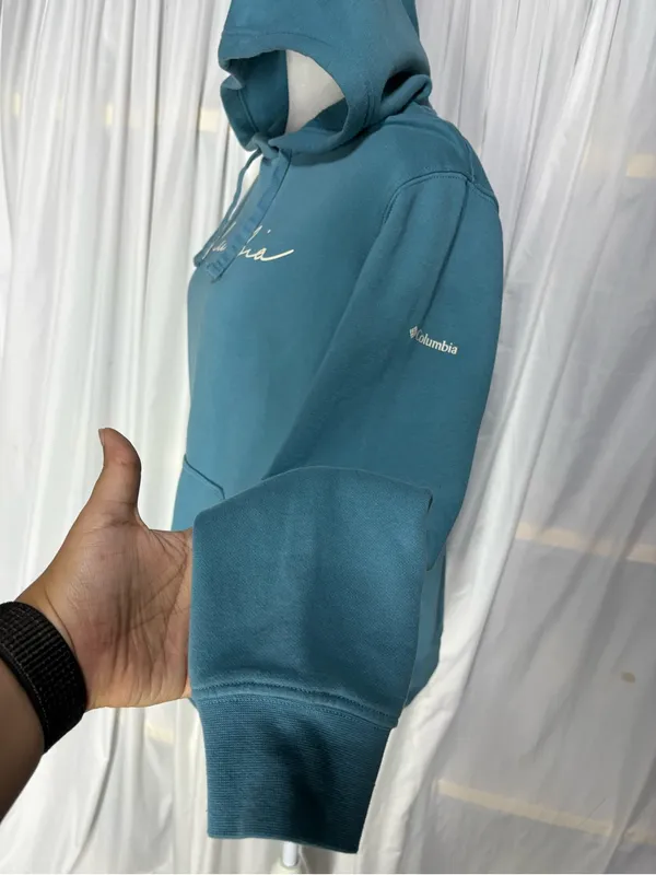 Columbia Women’s Blue/Teal Script Logo Pullover Hoodie Size S - Image 5
