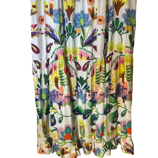 Hayden Los Angeles Maxi Dress Watercolor Floral Lined 1XL Tiered Tassel Boho - Image 4