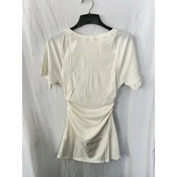 Revolve XS‎ Lovers + Friends Flora Short Sleeve Ruched WINTER White Mini Dress S - Image 6