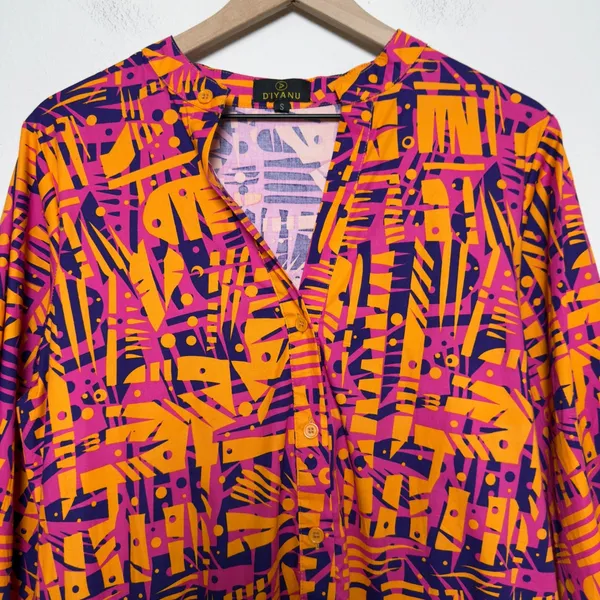 Diyana Women African Print Dress‎ Orange Pink Abstract Tiered Bohemian Artsy - Image 8
