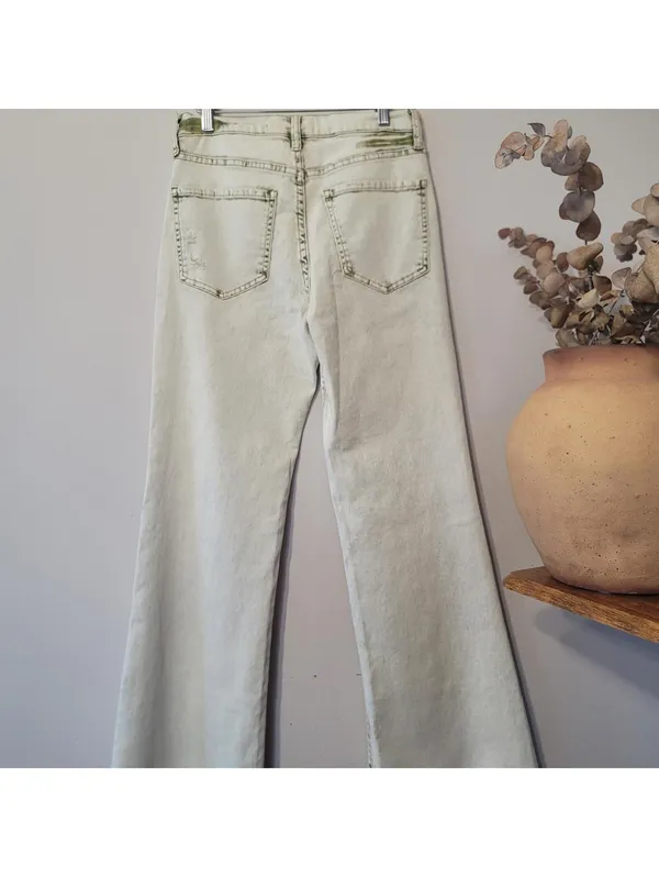 Sam Edelman Bay Flare Jeans Moss Green & Sand Sz 28 Grunge - Image 9