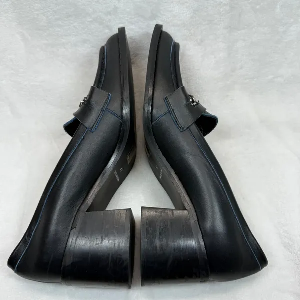 Free People Hayden Black Leather‎ Heeled Loafers Chain Accent Size 41 US 10 - Image 12