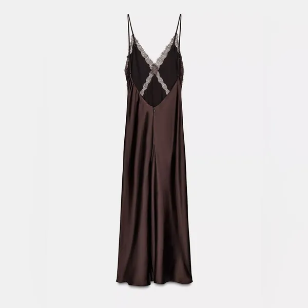 Zara SATIN LACE MIDI DRESS S - Image 2