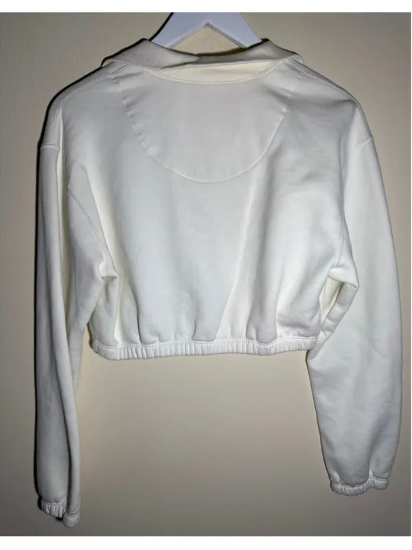Adidas Quarter-Zip Cropped Sweatshirt White Red Size M - Image 3