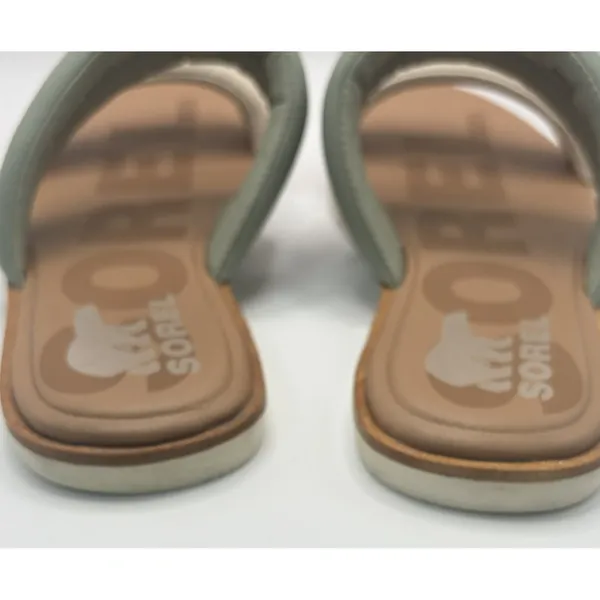 Sorel Roaming Puffy Slide Sandals Sage Green Cream Leather Flat Slip‎ On Women - Image 7