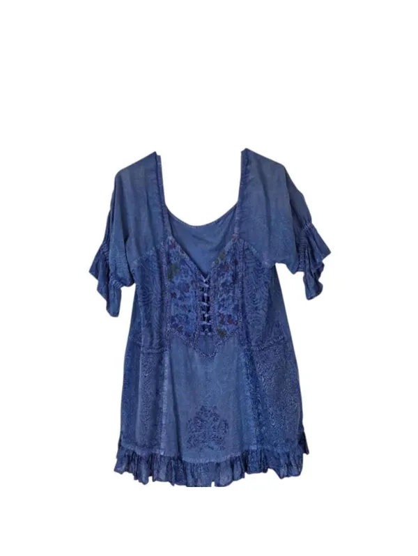 Women's Blue and Navy Blous - Image 3