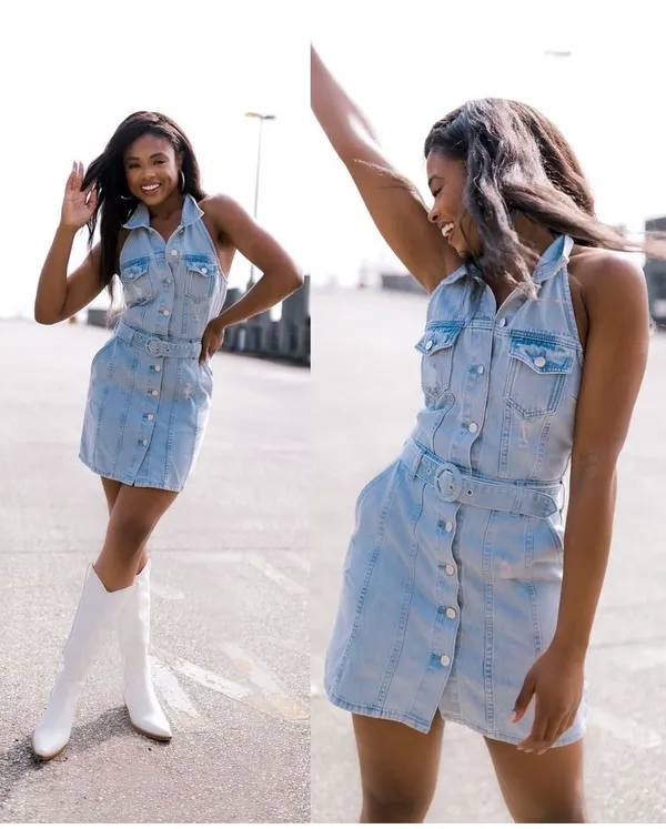 These Three Denim Halter Dress Blue - Image 4
