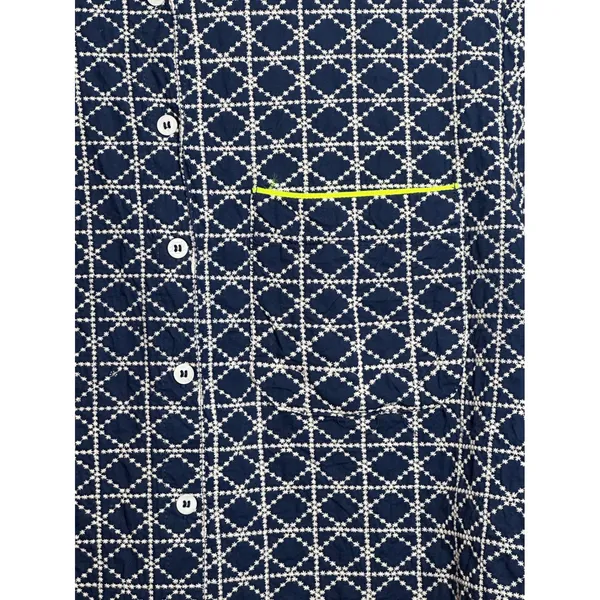 FRNCH PARIS Navy White Geometric Print Short Sleeve Button Up Shirt‎ XS - Image 5