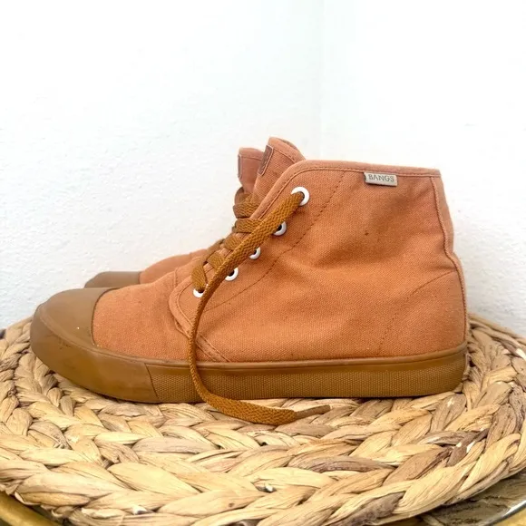 BANGS Shoes Orange Brown High Top Sneakers Saharah Sand Canvas Lace Up Size 7.5 - Image 2
