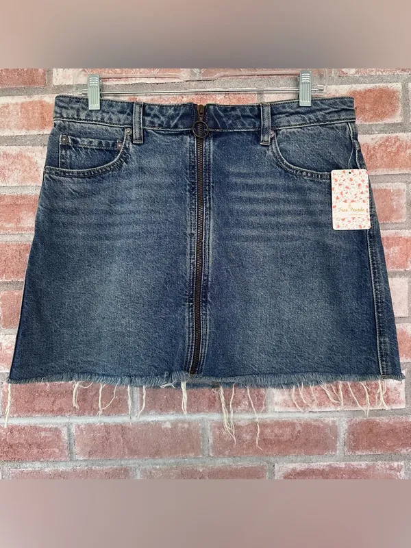 We the Free People NEW Denim Jean Mini Skirt Zip Up Women’s 30 Frayed Western - Image 2