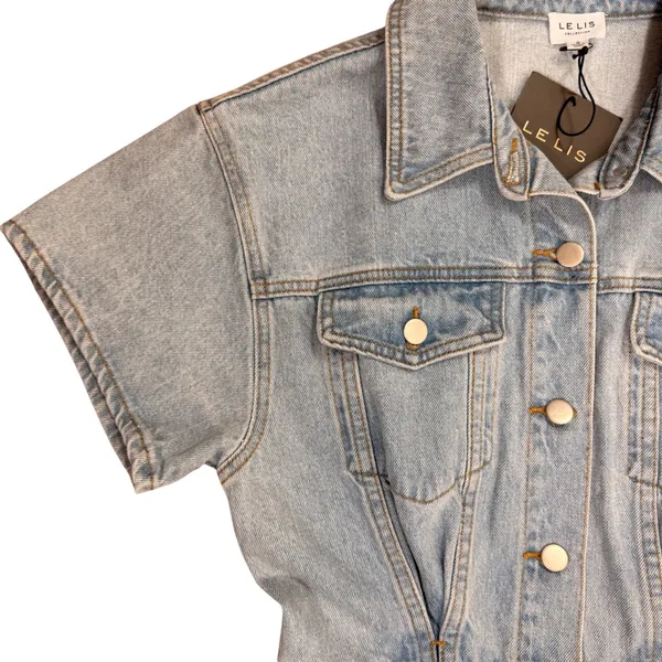 Le‎ Lis Collection Womens Light Wash Denim Utility Romper Short Sleeve Small NEW - Image 12