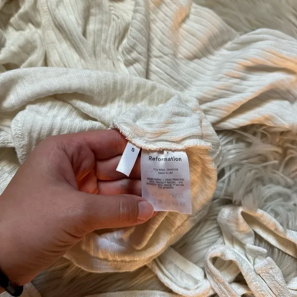 REFORMATION Rosebud Ribbed Wrap Top In Ivory - Image 6