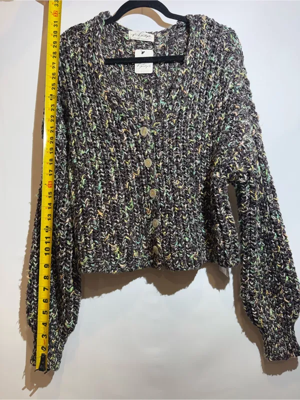 NWT Free People Flea Market Neon Sand Colorblock Cropped Chunky Cardi Size S - Image 5