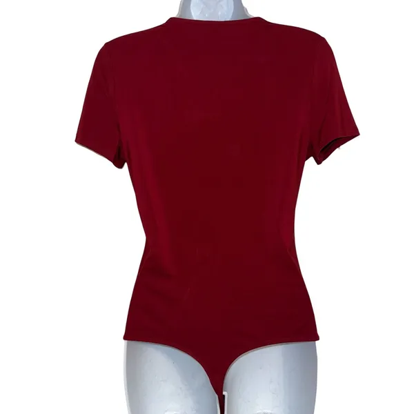 EXPRESS Body‎ Contour Rich Dark Red Short Sleeve Crew Neck Bodysuit Top M - Image 5