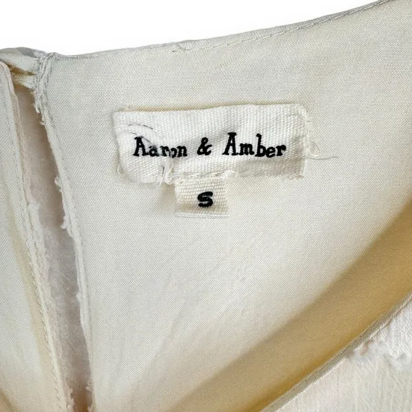 Aaron & Amber Casual Short Sleeve Ruffle Babydoll Dress Knee Length Cream Small - Image 9