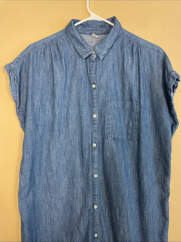 Old Navy Women’s Denim Medium Wash Blue Casual Preppy Button-Up Shirt Dress - Image 2