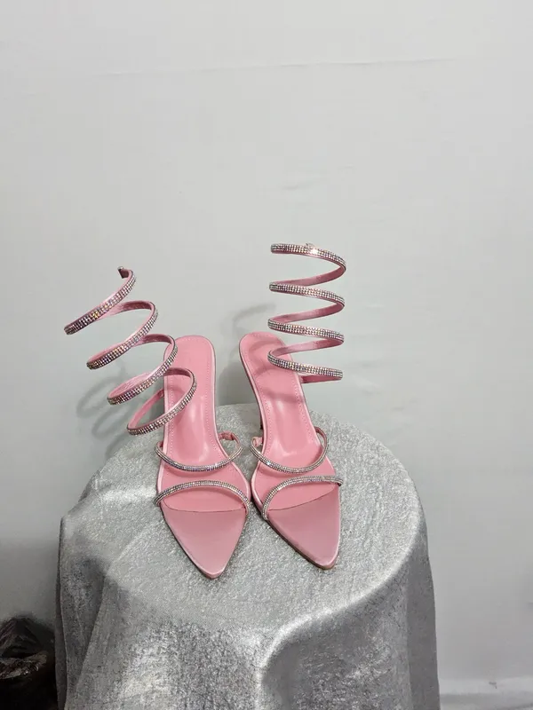 Pink Rhinestone Spiral Stiletto Heels 💎 Satin Pointed Toe | Size 8 | CG Logo)B14 - Image 6