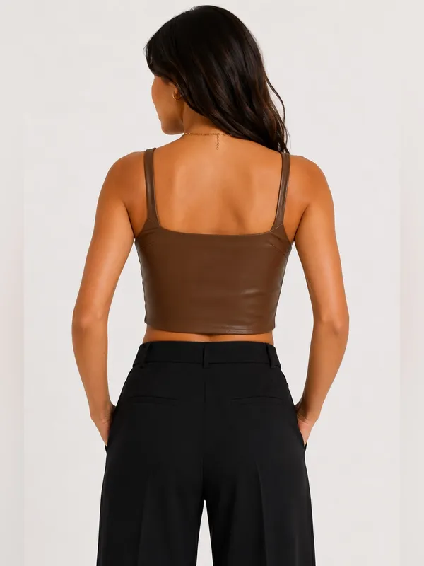 Express Brown Faux Leather Body Contour Crop Tank Medium - Image 2