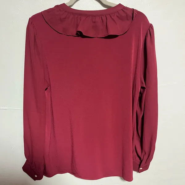 Ann Taylor Maroon Ruffled Bib Collar Blouse - Image 5