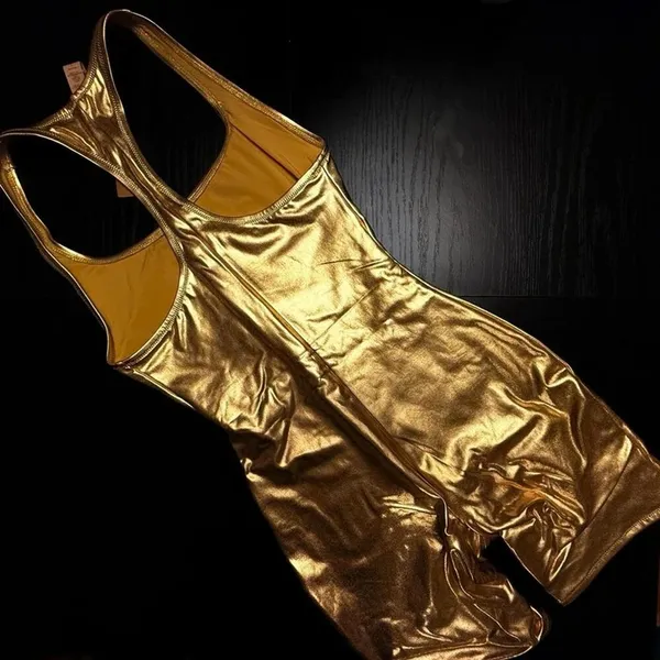 SKIMS Metallic Gold Cycle Suit Bodysuit Unitard Rare NWT Size S - Image 5