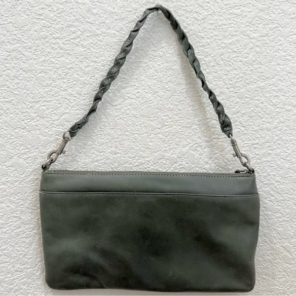 LUCKY BRAND Olive Green Genuine Leather Woven Strap Wristlet Mini Shoulder Bag - Image 9