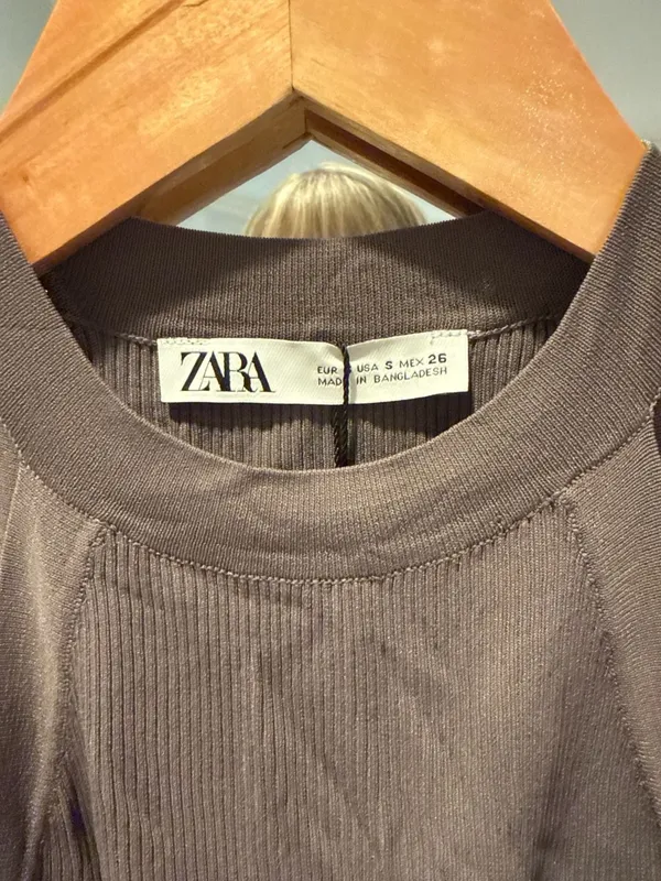 Zara Ribbed Halter Neck Tank Top Brown Size S - Image 2