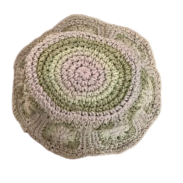 Steve Madden Crochet Granny Square Sun Hat Green Floral Boho Bucket Summer Hat - Image 10