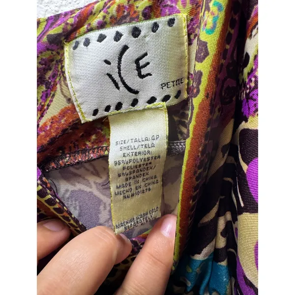 ICE Petite Y2K Maxi Dress Purple Green Paisley Floral Empire Waist Size 4P - Image 3