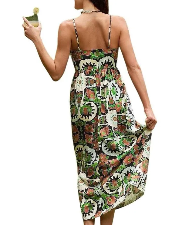 Cupshe Green Floral Print Cami Maxi Dress Medium - Image 4