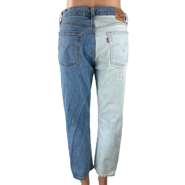 Levi's 501 Women's Blue Coloblock Patchwork Straight High Rise Denim Jeans Sz 28 - Image 4