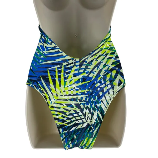 Aerie Tropical Leaf Print Plunge V Neck Lace Up One Piece Swimsuit Size S - Image 8