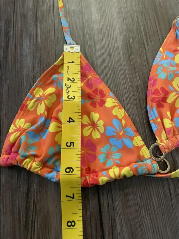 Floral Lace-Up Triangle Halter Bikini Orange Swim Set - Image 2