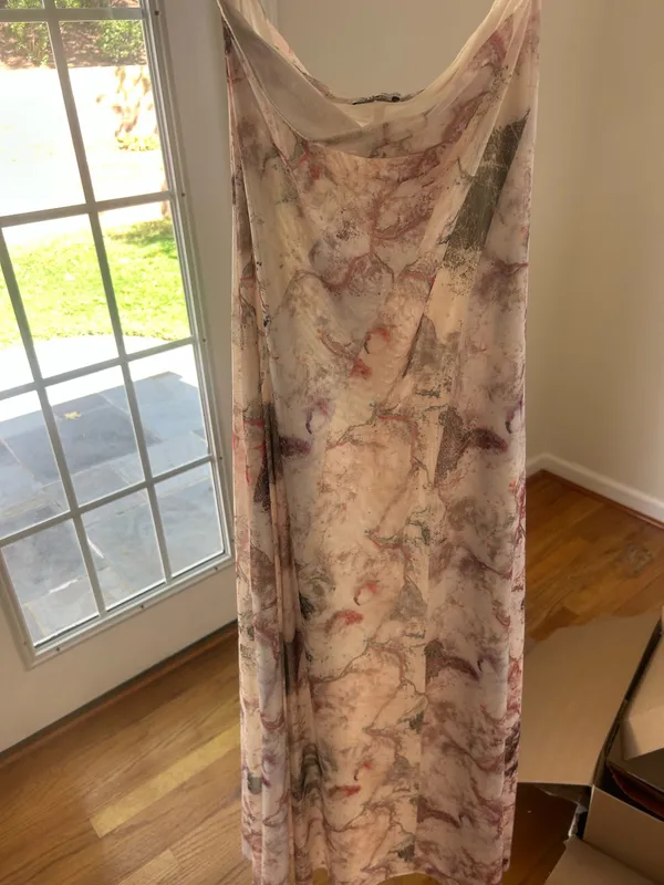 ZARA Strapless Marble Tulle Floral Abstract Maxi Dress Skirt A-Line Mesh - Image 2