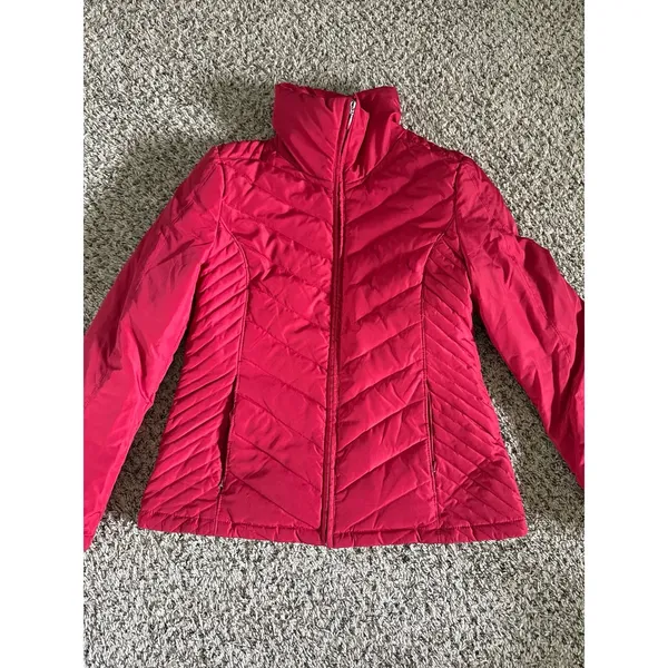 Kenneth Cole Reaction Women's Red Puffer Coat Size Medium‎ - Image 2
