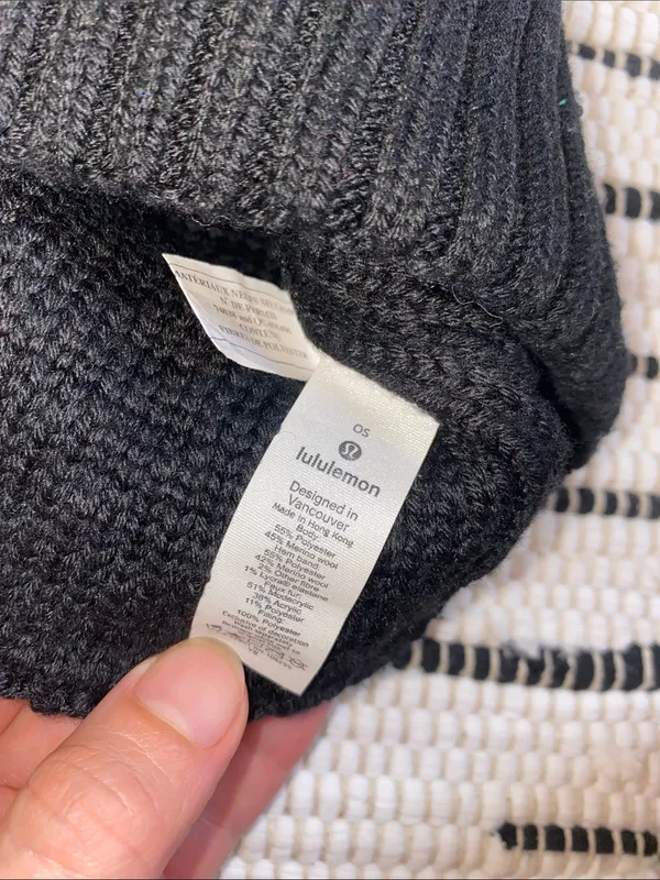 lululemon Merino Wool Black Knit Beanie with Faux Fur Pom - Image 4