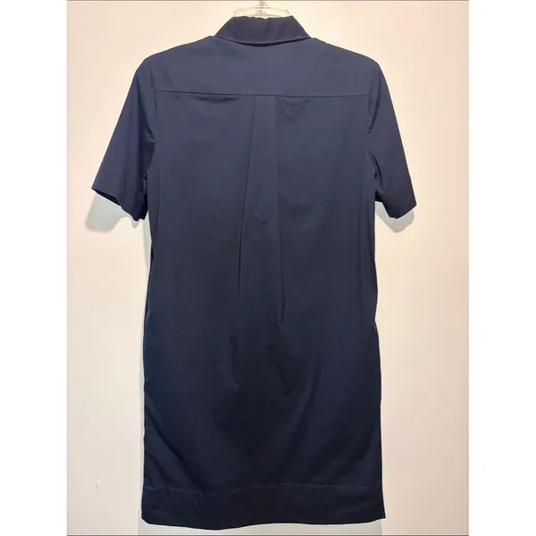 COS Shirt Dress Navy Blue Short Sleeve Hidden Button Textured Collar Size 6 - Image 3