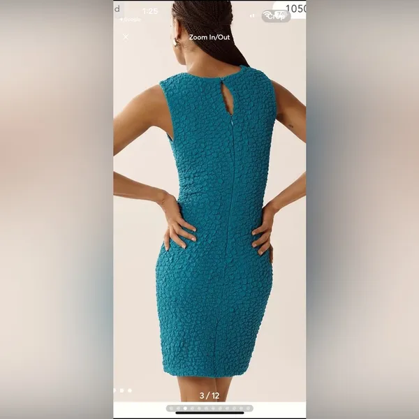 Anthropologie Teal Textured One-Shoulder Dress - Image 3