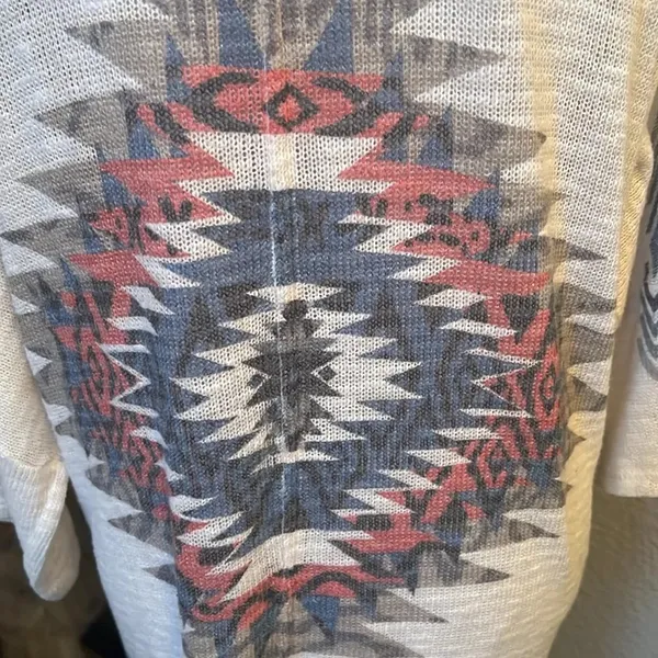 Mauve Tan & Burgundy Aztec Print Open Front Sweater WRAP Size Large - Image 5