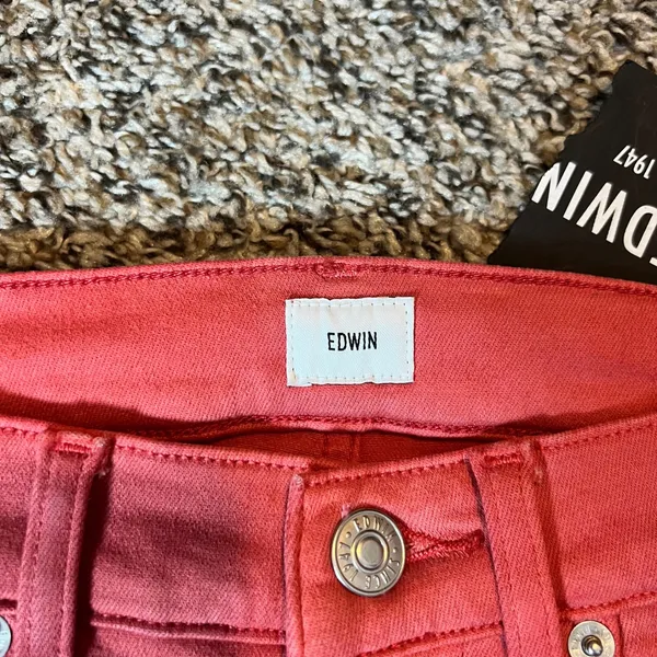 EDWIN Women‎ Coral Red High Rise Raw Hem Straight Leg Jeans Size 26 - Image 2