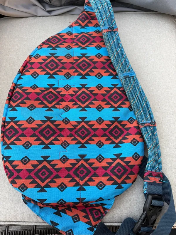 Kavu Sling Bag in Red & Blue Aztec Print - Image 5