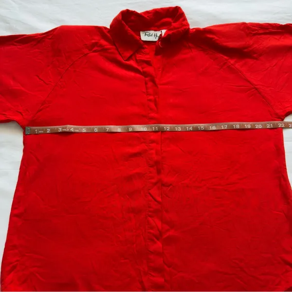 Red Hot Red-Orange 100% Rayon Button-Up Blouse Women’s Size L - Image 8