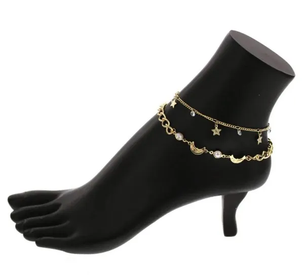 Gold Plated Moon & Stars Anklet - Image 2