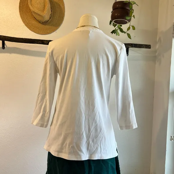 Ralph Lauren White Ribbed Lace Up Western Long Sleeve Cotton Top Size Medium - Image 5