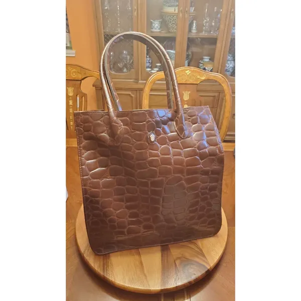 Ralph Lauren Signature Safari Embossed Tote Bag Brown Faux Leather LRG - Image 14