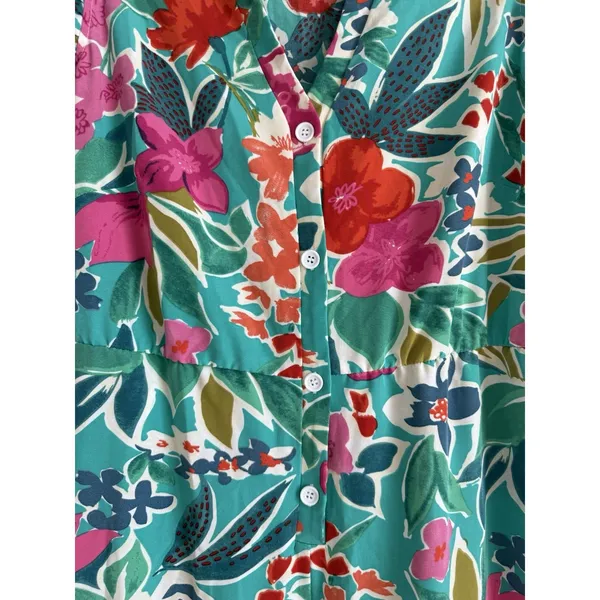Bloomchic Tropical Floral Jumpsuit Teal/Multicolor Lightweight‎ Wide Leg Size 12 - Image 9